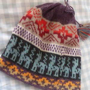 Warm double sided Knit  Design  Beanie w/ opening to pull hair throught